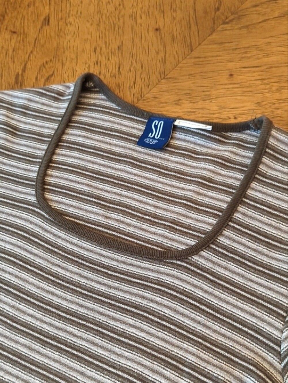 Brown & Cream Striped Scoop Neck Cropped Baby Tee Earth Tones Retro Basic - Picture 2 of 5